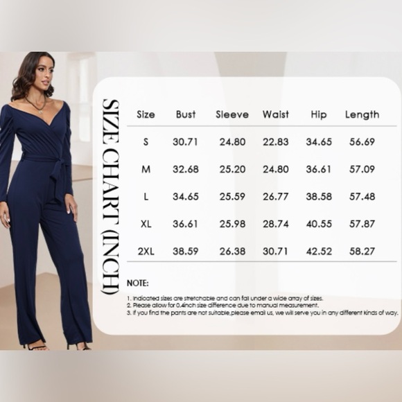 Women's Sexy Wrap Top Wide Leg Long Sleeve Cocktail V Neck Jumpsuit - Picture 3 of 10